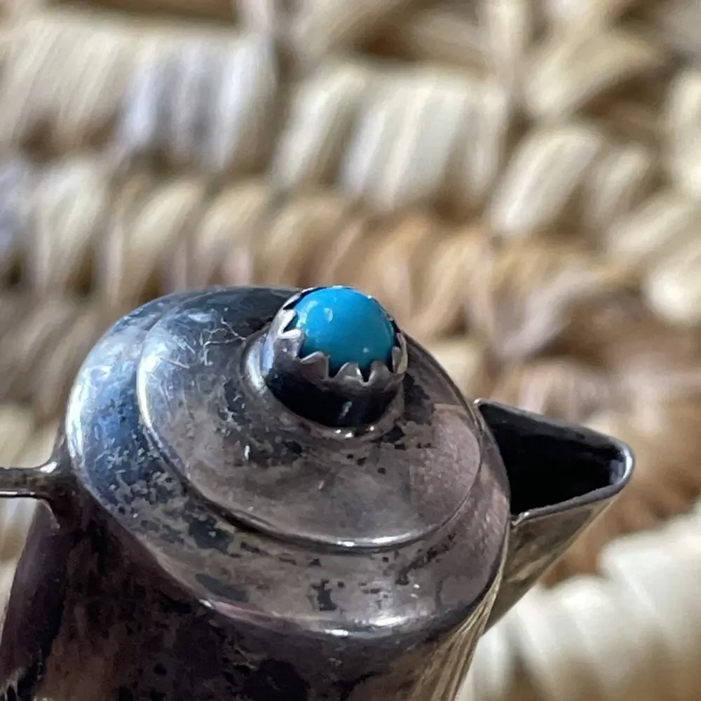 Miniature Turquoise Sterling Silver Water Kettle by Elizabeth Margret Whitman